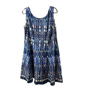 CB Established 1962 Dress Womens 20W Blue Fit Flare Sleeveless Abstract Colorful